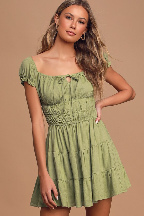 Cute Green Dress - Tiered Mini Dress ...